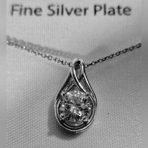 Elegant Illuminaire Fine Silver Plate Necklace With Swarovski Zirconia.